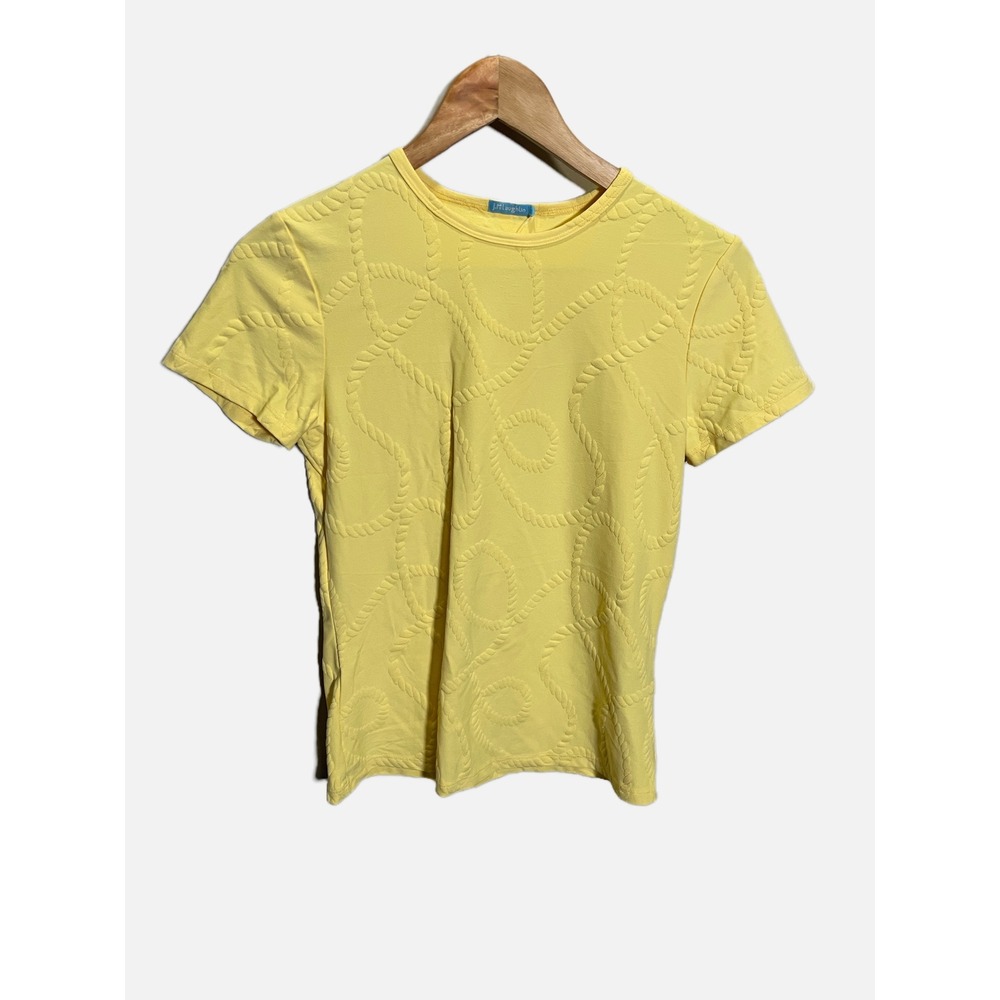J.McLaughlin Allie Rope Tee Womens Small Yellow Jacquard Nautical Coastal Top